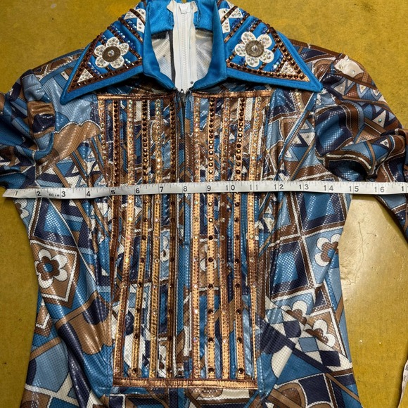 Performance Rodeo Western Rhinestone Horse Riding Top Back Zip Blue Small - Picture 3 of 10